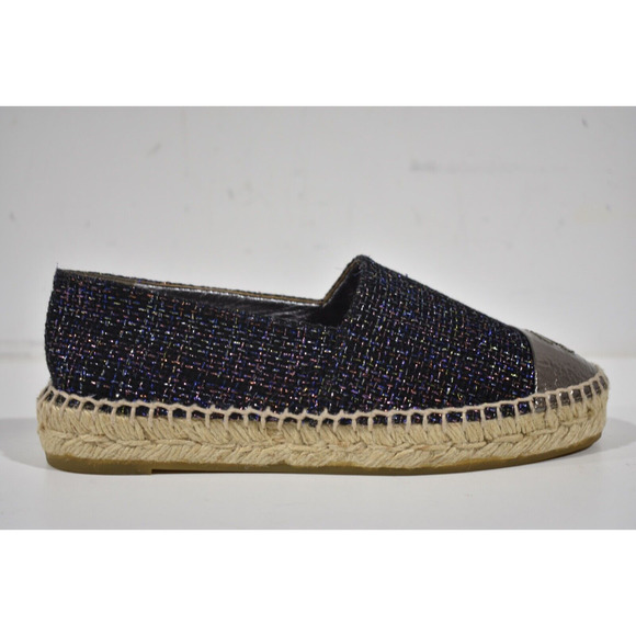 Chanel 16S Black Silver Tweed CC Cap Toe Double Sole Espadrille Ballet Flats 35 - Picture 1 of 11